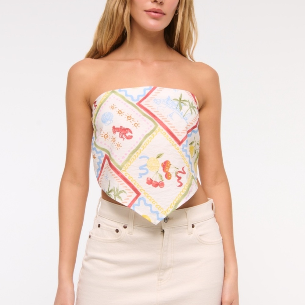 Bra-Free Strapless Scarf Tube Top in Tile Print NWT